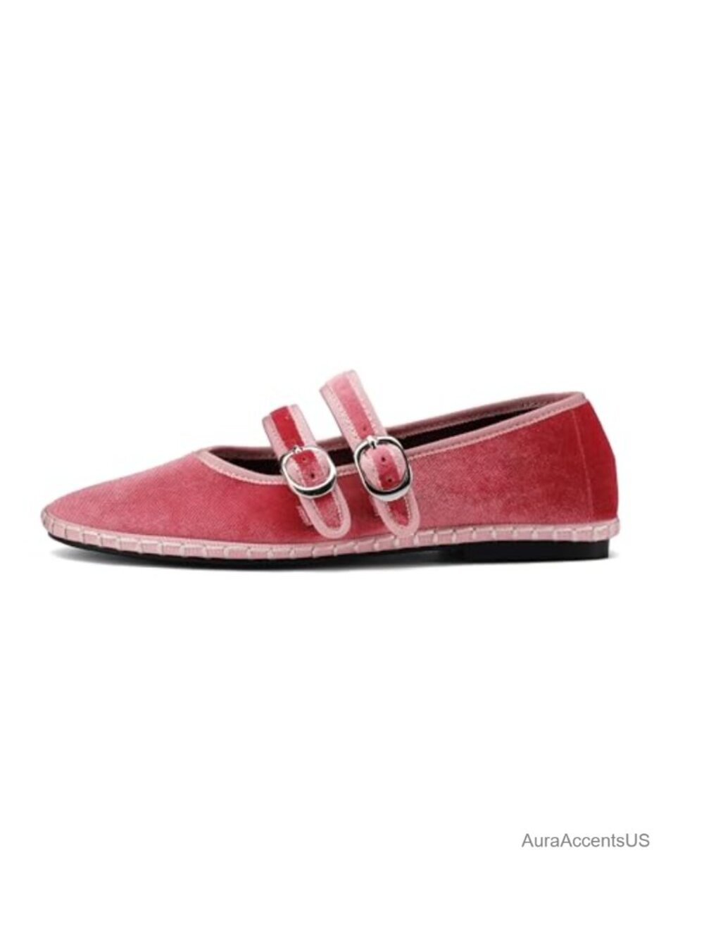 Velvet Mary Jane Flats Double Strap Buckle Casual Office